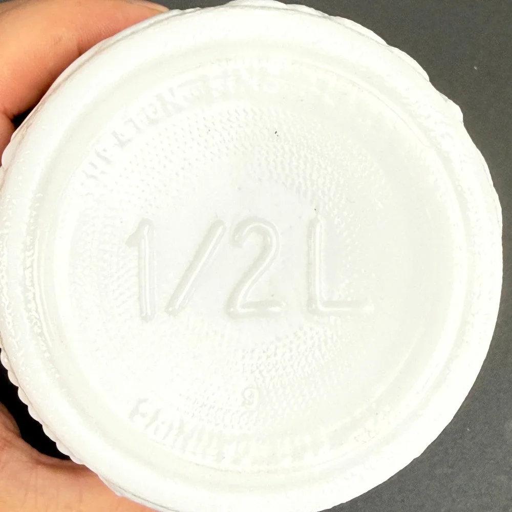 Vintage White Milk Glass 1/2L Canister Jar Clamp Bail Lid Grape Fruit Pattern